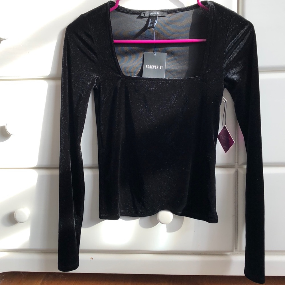 Square Neck Long Sleeve Velvet Party Shirt